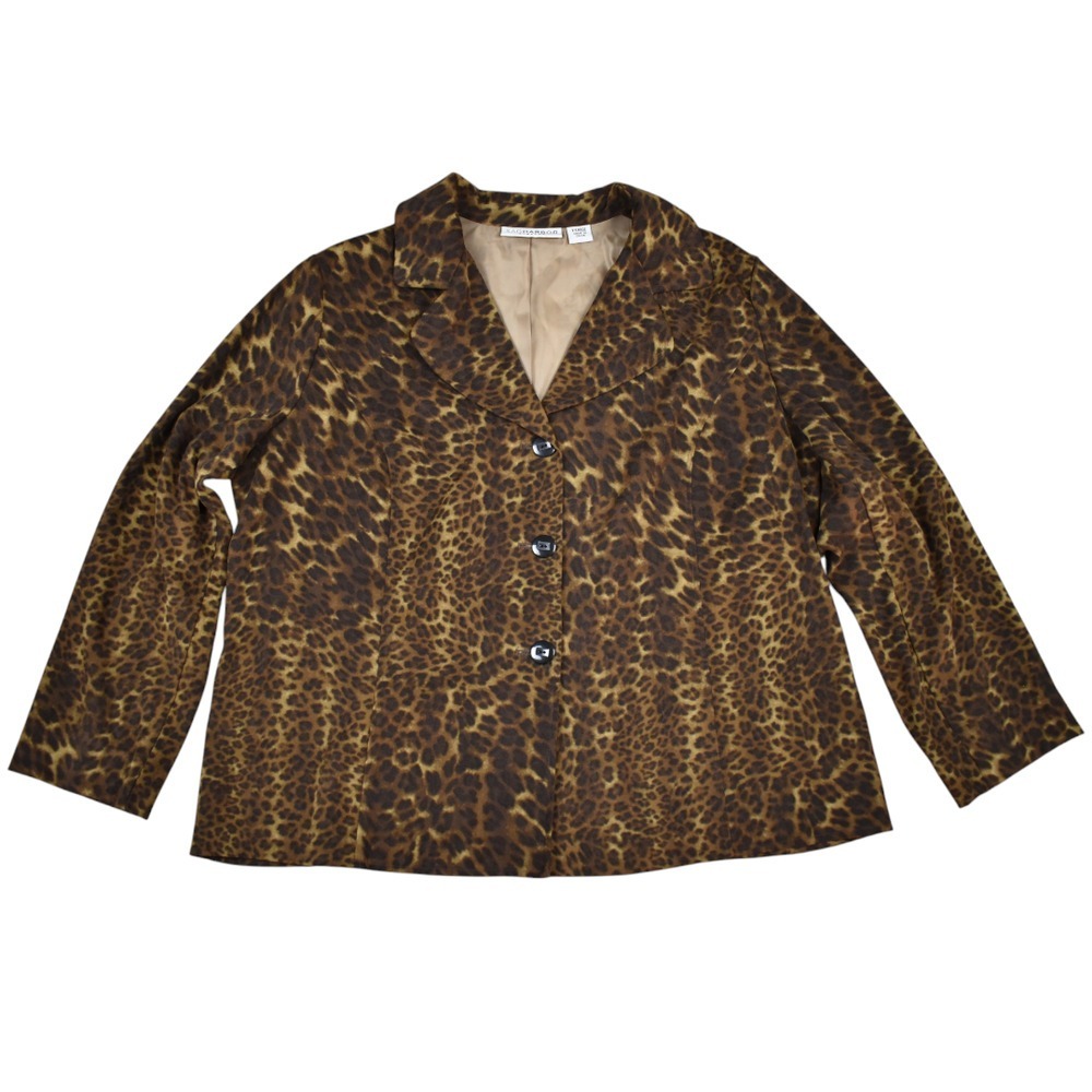 Sag Harbor Blazer Jacket Womens XL Brown Animal Leopard Print Stretch Soft Coat